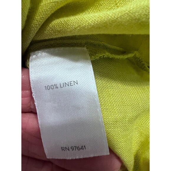 J Jill Love Linen  Lime Green  Button Up Tunic Blouse Lagenlook Roll Tab Sleeves - Picture 9 of 11